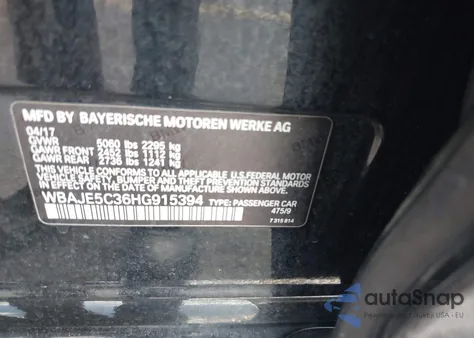 2017 BMW 540I z USA, uszkodzony, nr VIN WBAJE5C36HG915394